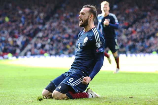 Scotland's striker Steven Fletcher celebrates after scoring their second goal against Gibraltar. Picture: Getty