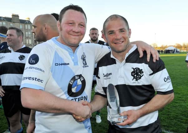 Heriot's captain Stewart Mustard and BaaBaas skipper Gordon Ross. Picture: Ian Rutherford