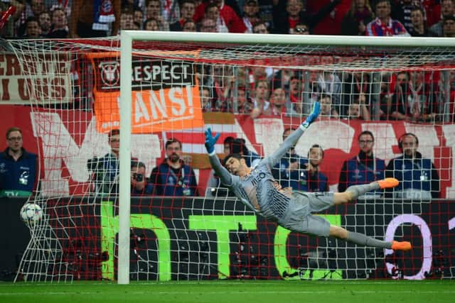 Fabiano fails to save Xabi Alonso's free kick for the sixth goal. Picture: AFP/Getty