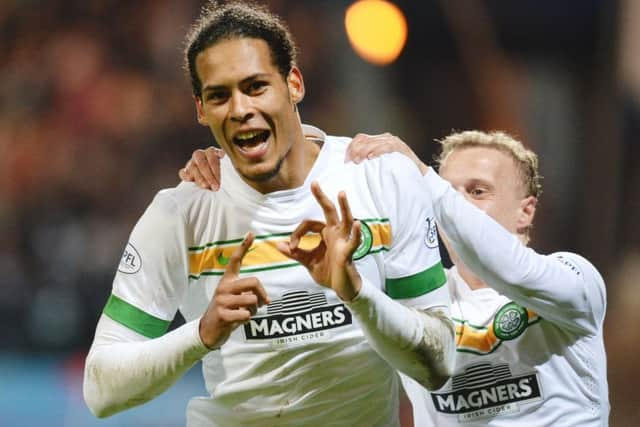 Virgil Van Dijk celebrates his free-kick against Dundee. Picture: SNS Group