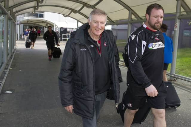 Solomons with Steve Scott en route to London for the European Challenge Cup Final. Picture: Ian Rutherford