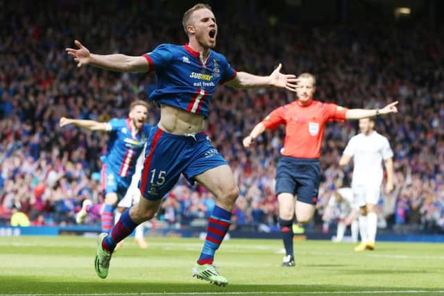 Inverness striker Marley Watkins reels away after scoring the opener in Saturdays 2-1 victory over Falkirk in the Scottish Cup final at Hampden. Picture: Getty Images