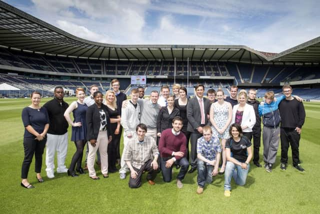 Charlie Flynn, eighth from left, attends a Dame Kelly Holmes Trust event with youngsters on the Get on Track programme. Picture: SNS