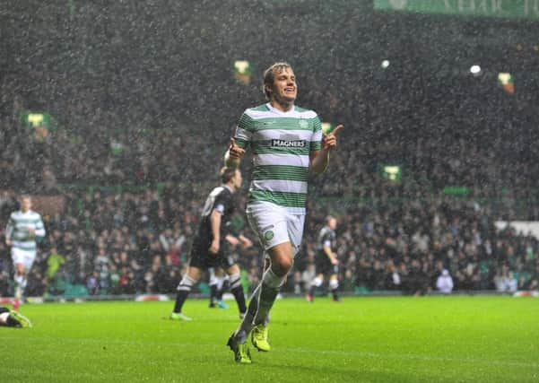 Teemu Pukki celebrates scoring for Celtic against Hibs at Parkhead. Picture: Robert Perry