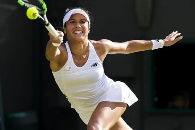 Heather Watson stretches for the ball during her win over Daniela Hantuchova. Picture: Ian Rutherford