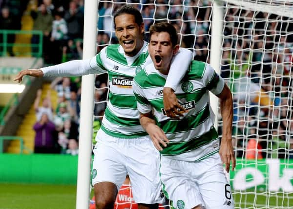 Virgil van Dijk  celebrating with goalscorer Nir Bitton, right, against Malmö in the first leg  has a vital role to play tonight. Picture: SNS