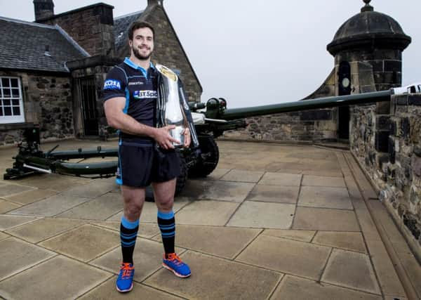 Alex Dunbar at Edinburgh Castle yesterday when it was announced that BT Murrayfield will host this seasons Pro12 final. Picture SNS Group/SRU