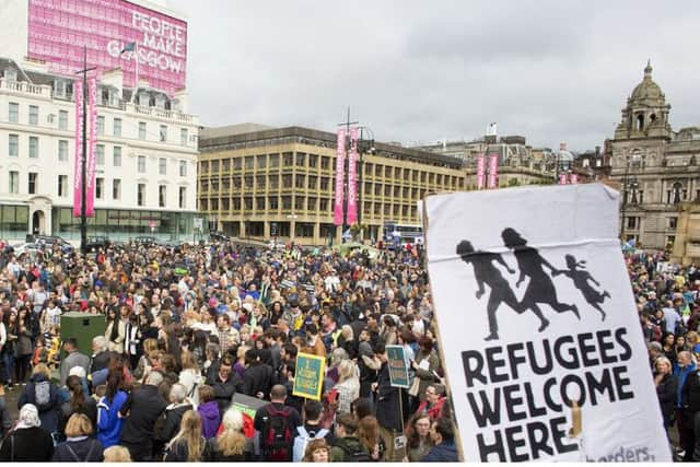 Demonstrators at the Scottish Refugee Council rally in Glasgow