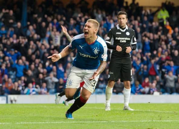 Waghorn celebrates after scoring Rangers winner. Picture: SNS