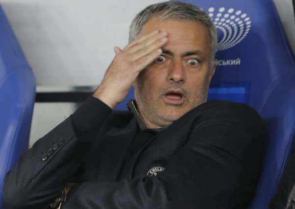 Jose Mourinho reacts before the Champions League match with Dynamo Kiev in Ukraine. Picture: Sergei Chuzavkov/AP