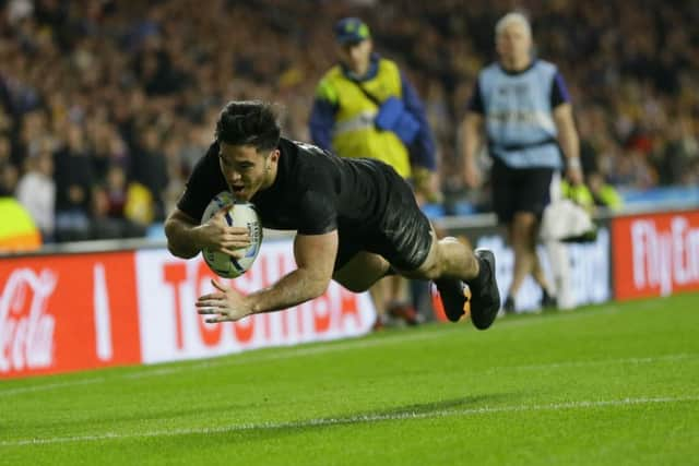 New Zealand's Nehe Milner-Skudder scores for the All Blacks. Picture: AP