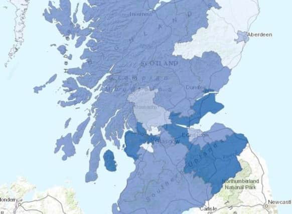 Map depicting where in Scotland has the highest percentage of people who are seperated, divorced or were formerly in a same-sex civil partnership. The darkest areas have over 12% divorced or separated compared to under 10% in the lightest area.  Picture: Scottish Government