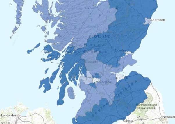 The Borders is one of the areas where over 50% of the population are married or in a civil partnership (darkest blue areas). In Edinburgh and Glasgow less than 40% are married.  Pic: Scottish Government