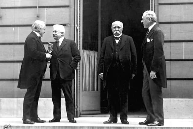 The heads of the Big Four nations at the Paris Peace Conference, 27 May 1919. From left to right David Lloyd George, Vittorio Orlando, Georges Clemenceau, and Woodrow Wilson Picture: Edward N. Jackson (US Army Signal Corps)