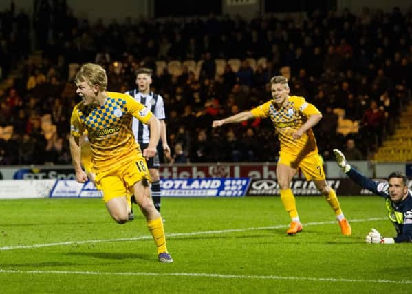 Morton substitute Alex Samuel wheels away in celebration after scoring a late equaliser against Renfrewshire rivals St Mirren. Picture: SNS