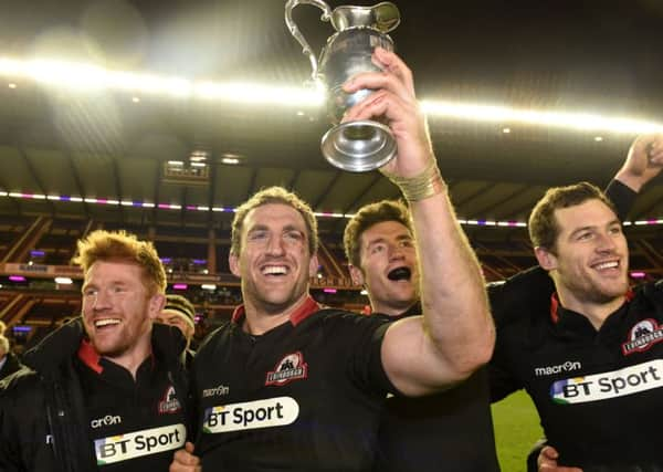 Edinburgh captain Mike Coman celebrates last seasons win. Picture: SNS/SRU