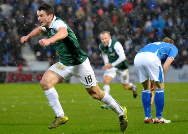 Hibs' John McGinn celebrating his goal.

 Picture by JANE BARLOW
Â© Jane Barlow 2016