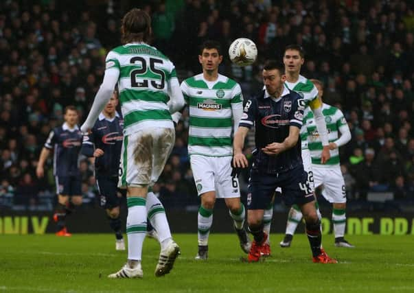 Paul Quinns header puts County 2-1 up, a scoreline few would have imagined after Gary Mackay-Steven gave Celtic an early lead. Picture: Getty Images