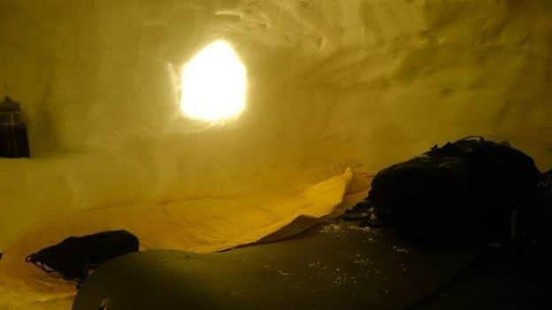 Inside the snow hole. Picture: JSMTC