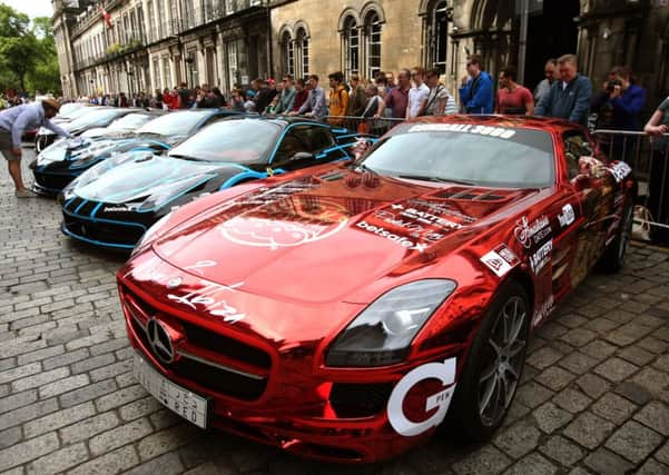 Exotic cars on show outside the Rutland Hotel in Edinburgh at the 2014 event