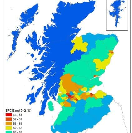 The map shows where the highest levels of cold homes are