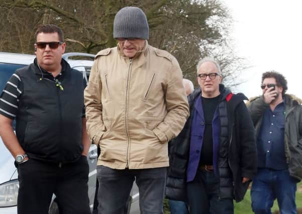 Danny Boyle, in hat, with members of the production crew in Bathgate for the Transpotting sequel. Picture: Leon McGowran