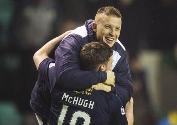 Bob McHugh and John Baird embrace at the full-time whistle. Picture: SNS