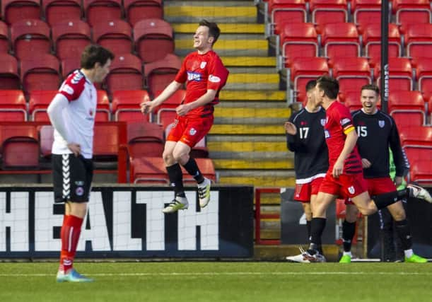 David Galt of Queen's Park celebrates his side's third goal. Picture: Bill Murray/SNS