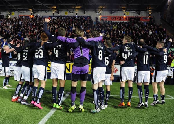 Joy for Falkirk, and heartbreak for Hibernian. Picture: Michael Gillen