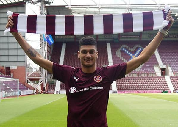 Hearts new signing Bjorn Johnsen arrives at Tynecastle. Picture: Hearts FC