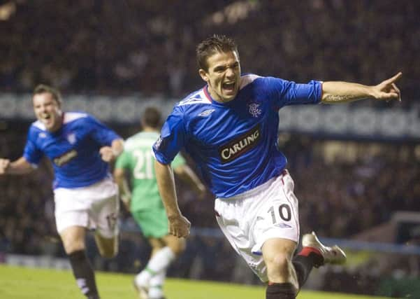 Nacho Novo celebrates a goal for Rangers against Maccabi Haifa in the 2006/07 UEFA Cup. Picture: SNS Group