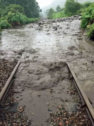 Landslide debris on Fort William-Mallaig line east of Lochailort. Photo: ScotRail