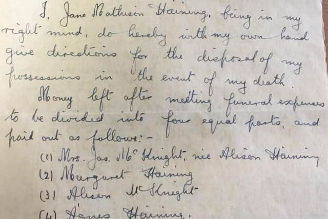 Jane Haining's will