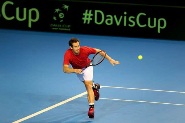 World No 2 Andy Murray practises at the Emirates Arena, Glasgow, ahead of this weekends Davis Cup semi-final against Argentina. Picture: PA