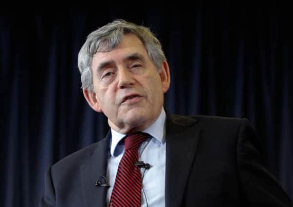 Gordon Brown at Dalgety Bay Primary School giving a speech the day after the result of the Scottish Independence Referendum.