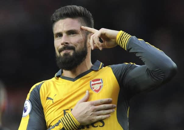 Olivier Giroud celebrates his equaliser. Picture: AP