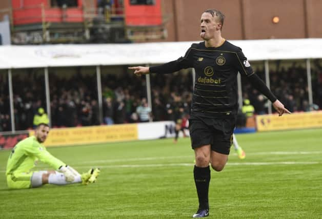 Celtic's Leigh Griffiths celebrates opening the scoring versus Hamilton at New Douglas Park. Picture: Craig Williamson/SNS