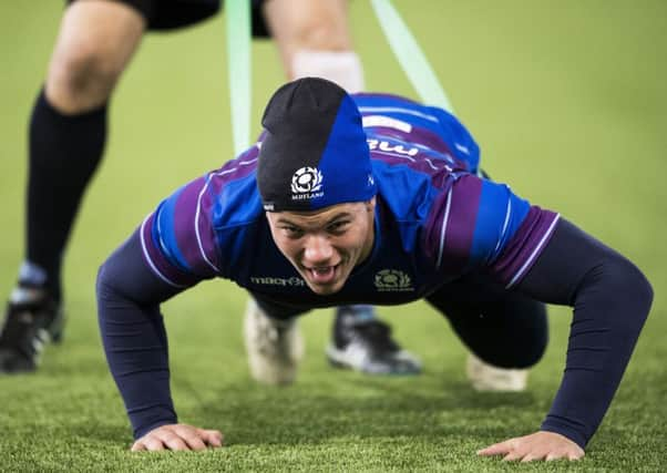 Scotland's Huw Jones in training at the Oriam Centre in Edinburgh. Picture: Gary Hutchison/SNS/SRU