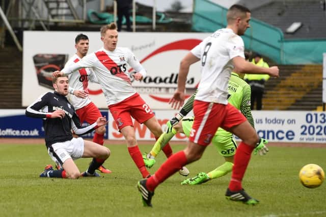 Dundee's Kevin Holt levels score in draw with Kilmarnock. Picture: SNS/Craig Foy