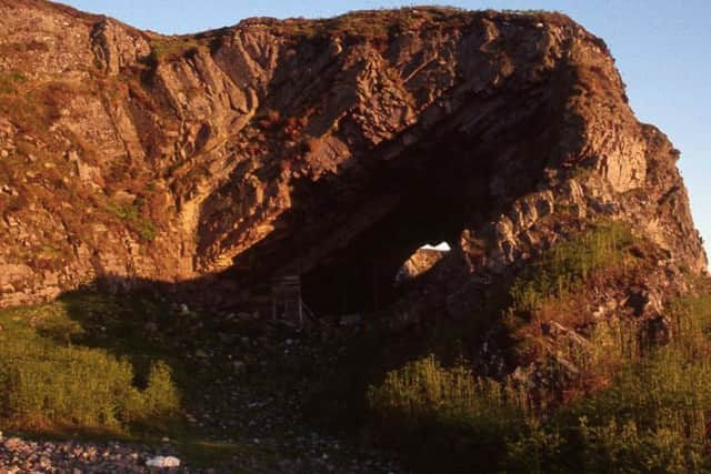 The arch in the rocks on Jura's west coat where Julie Brook mader her home. PIC Julie Brook.