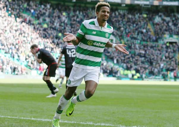 Celtic's Scott Sinclair celebrates scoring his side's second goal. Picture: PA.