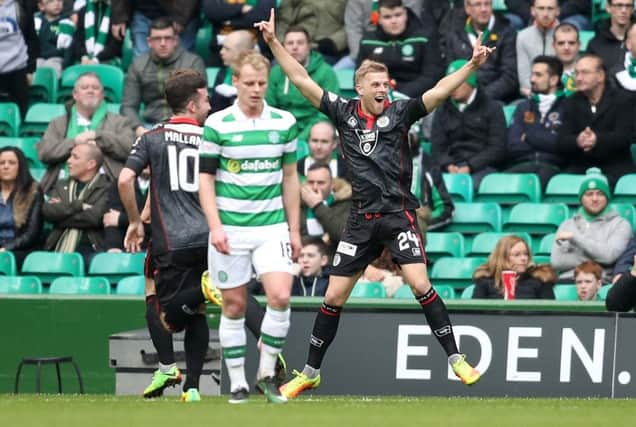 St Mirren's Harry Davis celebrates after opening the scoring against Celtic in last weekend's Scottish Cup quarter-final. Picture: Jane Barlow/PA Wire