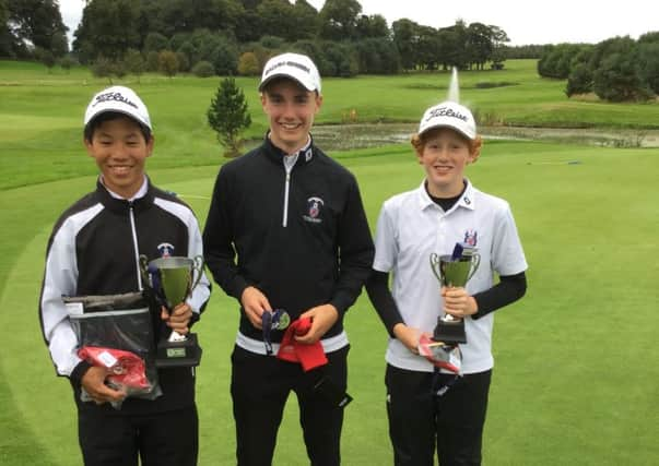 The Merchiston Castle B team, left to right, Papon Sawatyanon, Cameron Adam and Lyle Murdoch