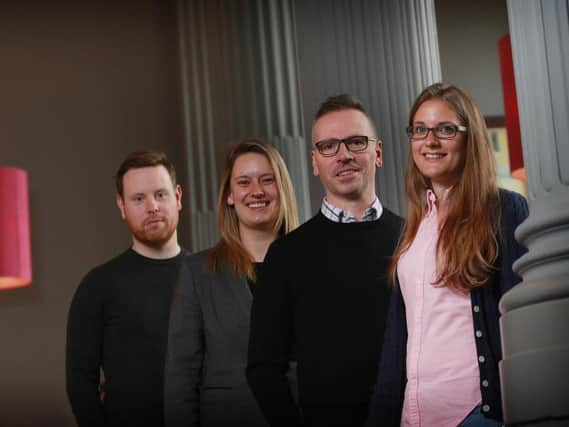 Left to right are Colin Hewitt of Float, Eleanore Irvine of Biogelx, Steve Ewing of Informatics Ventures and Susanne Mitschke of MindMate