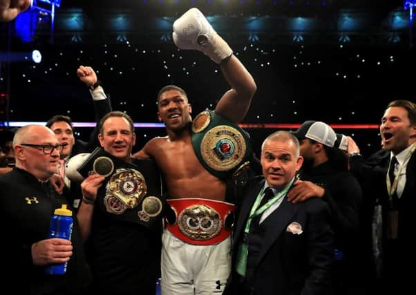 Anthony Joshua celebrates victory over Wladimir Klitschko.  Picture: Richard Heathcote/Getty Images