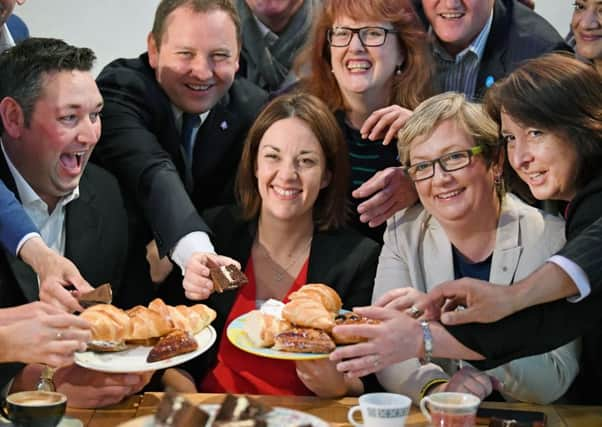 Scottish Labour leader Kezia Dugdale joins Liberal Democrat, Conservative and SNP teams to mark a campaign truce in honour of murdered Labour MP Jo Cox. Picture: Getty