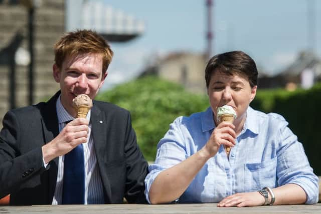 Scottish Conservatives leader Ruth Davidson with candidate Paul Masterton in Giffnock, East Renfrewshire. Picture: John Devlin