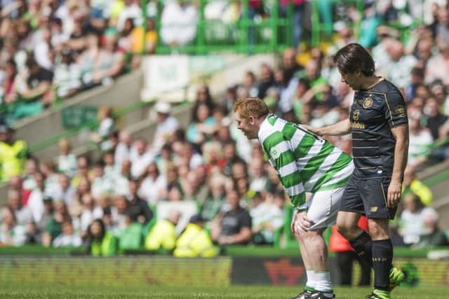 Henrik's Neil Lennon struggles. Picture: SNS