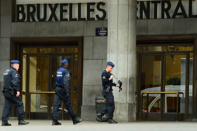 Belgian police officers outside Brussels Central Station following a previous incident. Picture: Getty