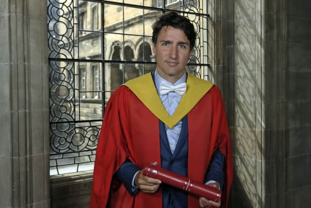 Canadian Prime Minister Justin Trudeau with his honorary degree. Picture: PA/Neil Hanna